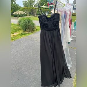 Black chiffon strapless formal gown